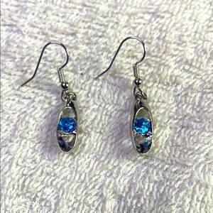 Elegant Silver Tone Earrings with Blue Gemstone